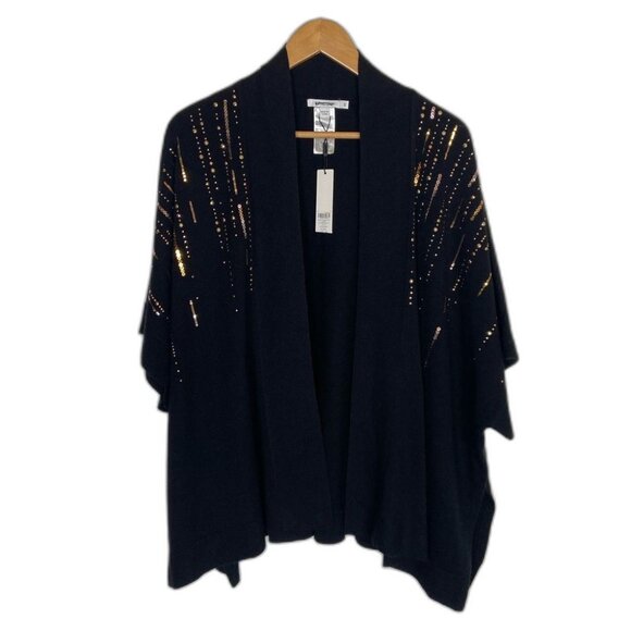 Chico's Sequin Embellished Ruana Short Sleeves Cardigan Sweater Size S/M Black - Picture 1 of 10